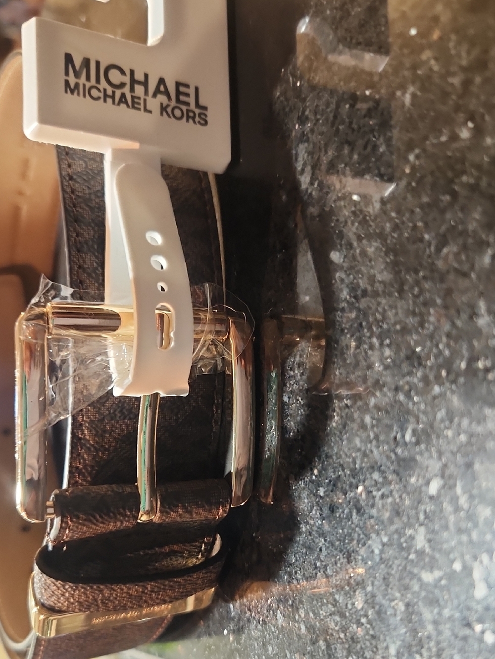 Michael Kors Brown Logo Men's Belt with Silver-Tone Buckle